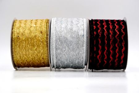 Glitter Vertical Wavy Stripe Wired Ribbon_KF9874.KF9875.KF9876.KF9877